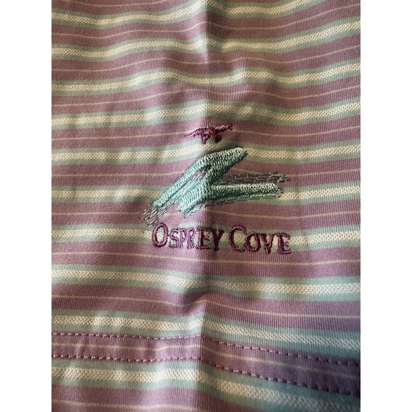 FootJoy Golf Polo Med Purple/White Striped Short Sleeve Embroidered Osprey Cove - Picture 8 of 13